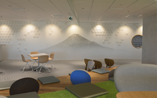 富士山の壁画を特殊塗装で制作